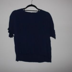 (S) Navy Blue Shirt with ruffle sleeves